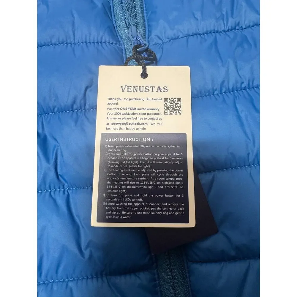 NWT Venustas 2038 Puffer Vest Womens M Blue Nylon Lined Full Zip Holder Pocket - Picture 6 of 13